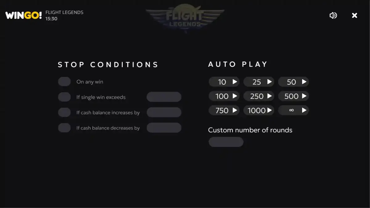 Flight Legends Auto Play Menu